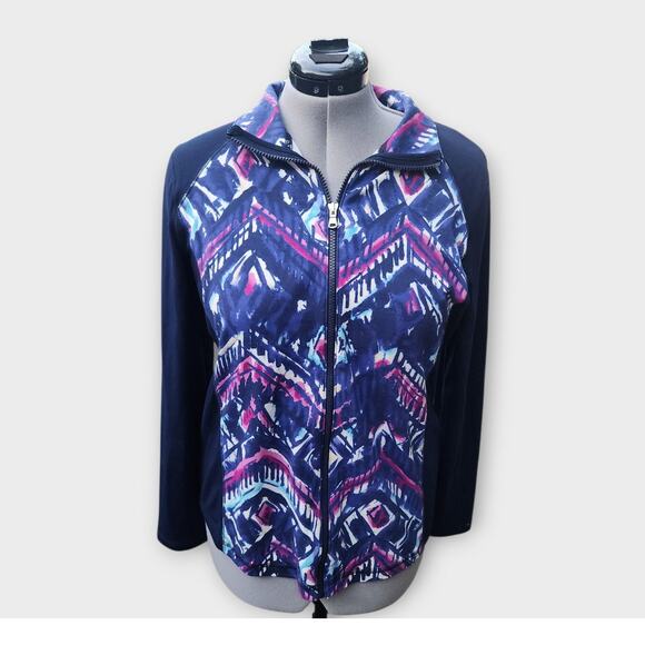 Chaps Sport Jacket Womens L Full zip Abstract Design Active Stretch Athletic Fit - Picture 1 of 6